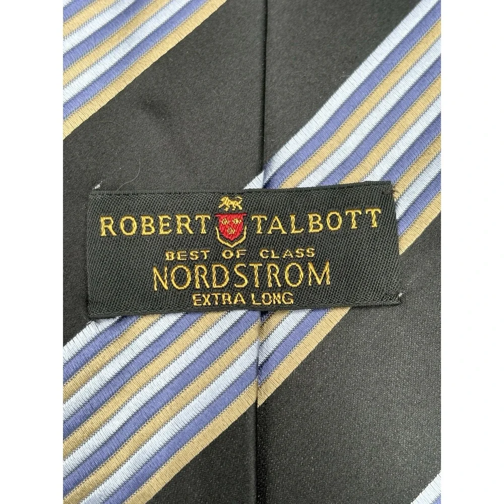 ROBERT TALBOTT Men's Tie LONG 100% Silk Best of Class STRIPED Black Purple Gold